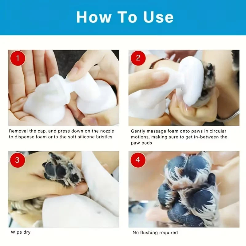 No Rinse Paw Cleaner Foam for Dogs and Cats with Silicone Massage Brush - 200ml 3 pet paw cleaner foam spu1000036907648 desc 3